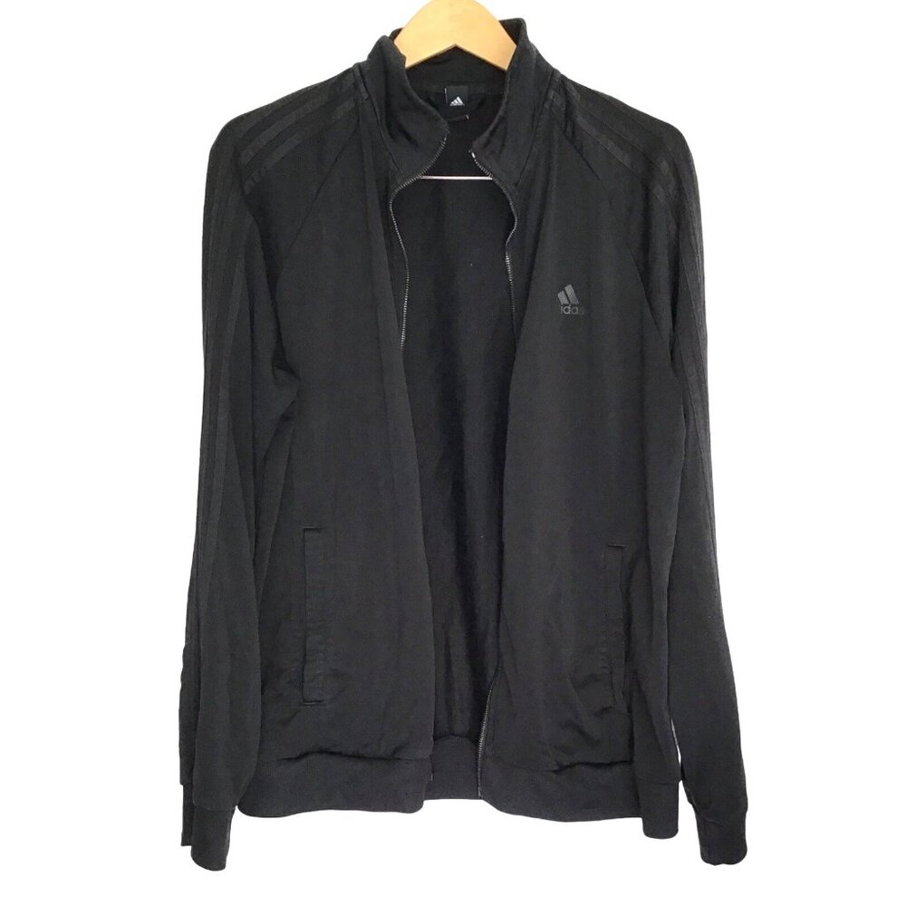 ADIDAS-MEN LIGHT WEIGHT BLACK TRACK ZIP-UP- SIDE POCKETS SWEATER JACKET SIZE LG